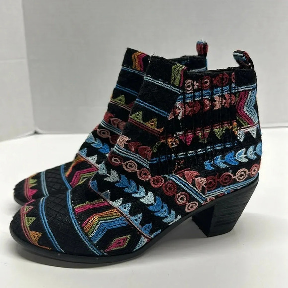 Socofy Ankle Boots Heeled Boot Shoes Embroidered Black Colorful Size 38 US 7 - Picture 1 of 9